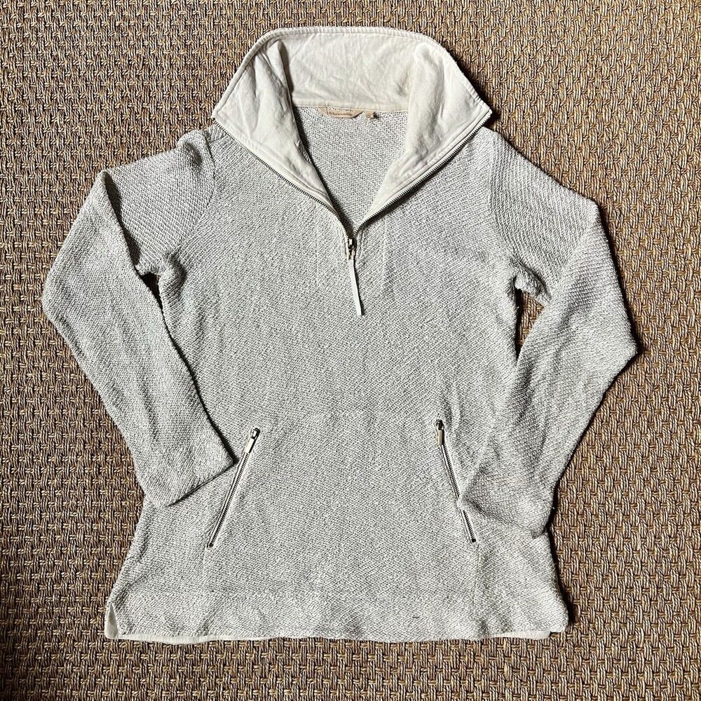 Soft Surroundings Westport Pullover Quarter Zip Boucle Sweater White Women’s Sm